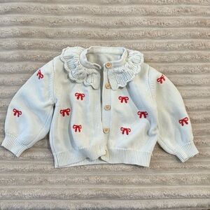 100% cotton Baby girl coquette cardigan White Cardigan with Red Bow Accents
